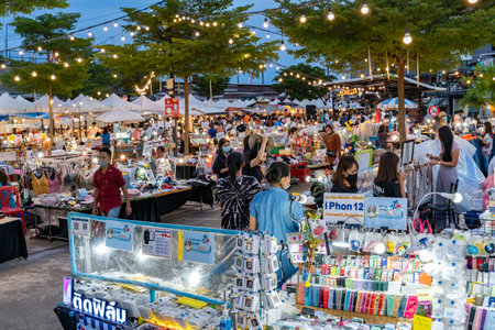 Phuket, Thailand - 17 December 2020 - Locals and tourists come to shop at Chillva Market, a night walking street in Phuket, Thailand on December 17, 2020のeditorial素材