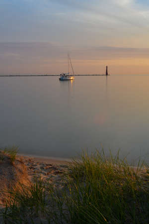Muskegon sunset on Lake Michigan.の写真素材