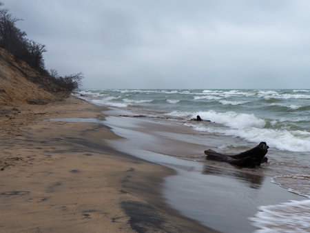 Beach erosion along Lake Michiganの写真素材