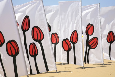 Tulip patterned wind breaksの写真素材