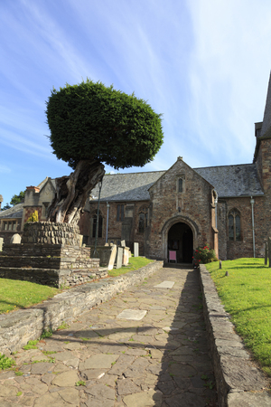 The Church of St Dubricius in Porlock, Somerset, England dates from the 13th century. The church has been designated by English Heritage as a grade I listed buildingの写真素材