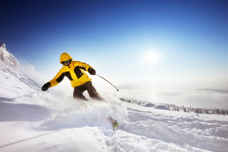 Skier rides on the slope. Sheregesh resort, Siberia, Russiaのeditorial素材