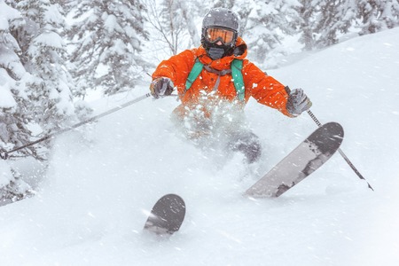 Closeup skier speed winter ski sportsの写真素材