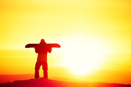 Snowboard concept sunset snowboarder copyspace skiの写真素材