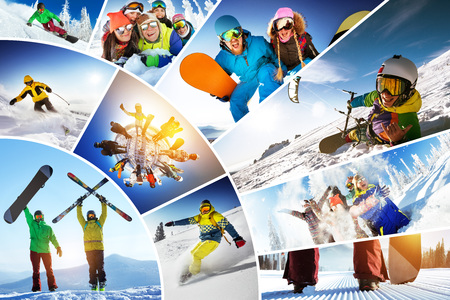 Mosaic collage ski snowboard winter sportsの写真素材