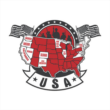 USA States red Map Flag Soldierのイラスト素材