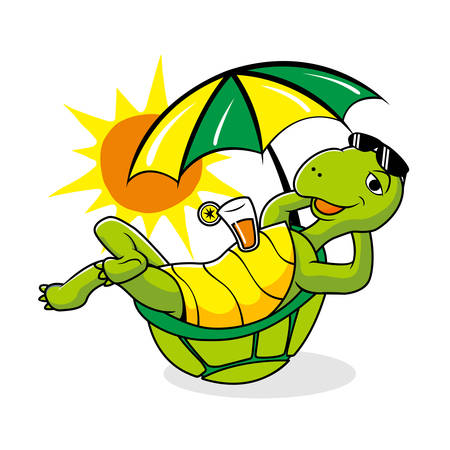 Lazy Turtle Summer Holiday Mascot Cartoonのイラスト素材