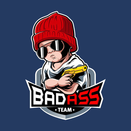 Babby badass character Mascot pistol Gunのイラスト素材