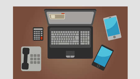 flat table office set work up viewのイラスト素材