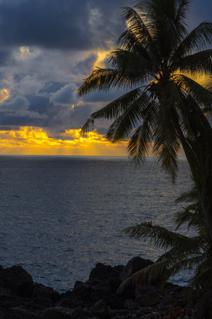 View of dusk at he beach in Tapaktuan, Aceh, Indonesiaの写真素材
