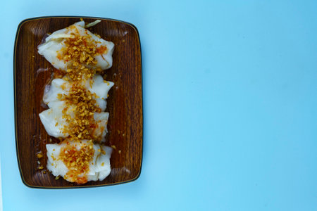 Choipan is a traditional snack from Pontianak, West Borneo. It is a savory snack made from a mixture of chopped bamboo shoots, minced shrimp, all wrapped in a thin, translucent rice flour wrapper.の写真素材