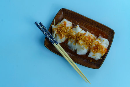 Choipan is a traditional snack from Pontianak, West Borneo. It is a savory snack made from a mixture of chopped bamboo shoots, minced shrimp, all wrapped in a thin, translucent rice flour wrapper.の写真素材