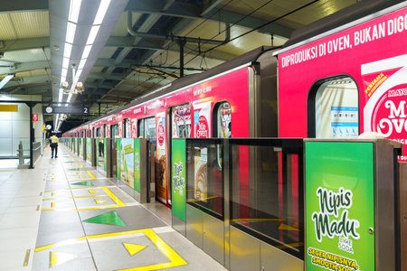 September 28, 2023, Jakarta, Indonesia. The atmosphere at an LRT Jakarta station when an LRT train...