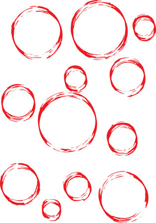 A set of red circles on a white background, resembling bubbles floating in the air for designsのイラスト素材