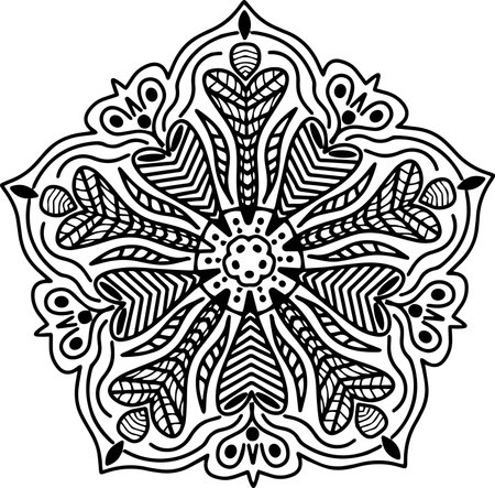 Abstract black and white circular mandala pattern on a white background. Illustration abstract designs.のイラスト素材