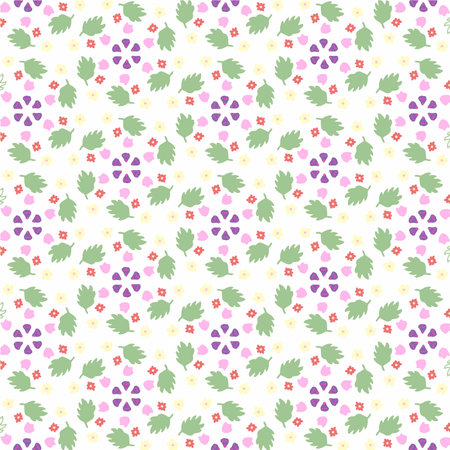 Seamless assorted soft colors of flowers and leaves on the white background. Designs for textile, wrapping paper and background.のイラスト素材