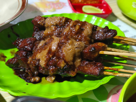 A plate of succulent-looking Sate Kambing or goat satay.の写真素材