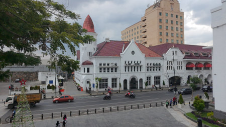 Aerial view of Old Town in Surabaya, East Java, Indonesia.