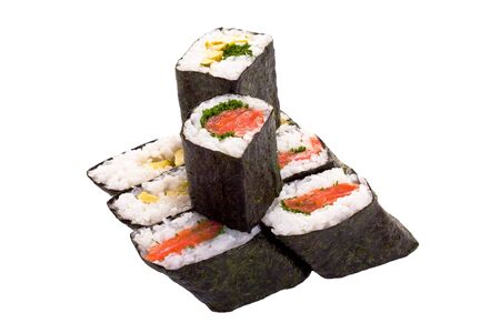 8 rolls of sushi isolated object on a white backgroundの写真素材