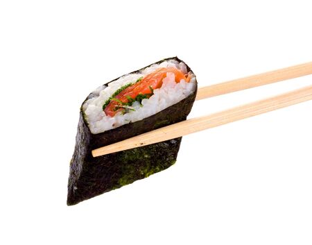 Sushi and chopsticks on white.Iisolated objectの写真素材