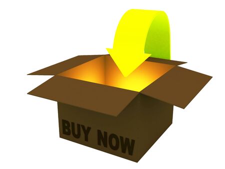 3d buy now box on a white background. Isolated object for internet shopの写真素材