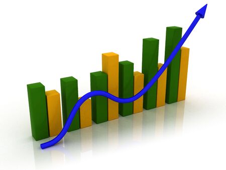 3d chart, Business Graph with arrow showing profits and gainsの写真素材