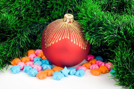 Christmas bauble with star on a white backgroundの写真素材