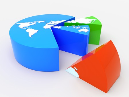 3d illustration of a world chart on a white backgroundの写真素材