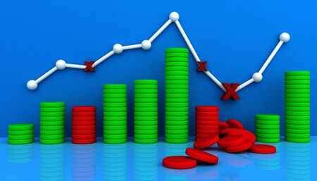 3D business graph with up and fallの写真素材