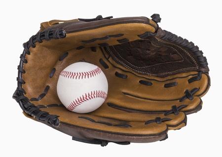 Baseball and baseball glove isolated on white, includes clipping pathの写真素材