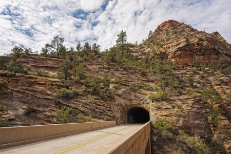 Mount Carmel Tunnel in Zion National Park, Utahの写真素材