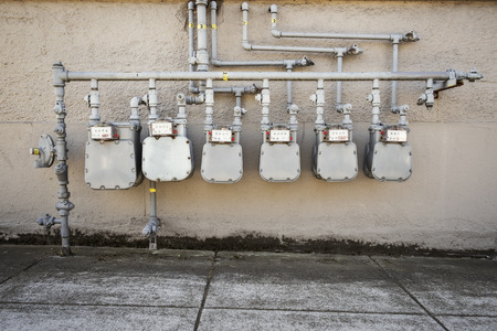 Row of gas meters in Portland, Oregonの写真素材