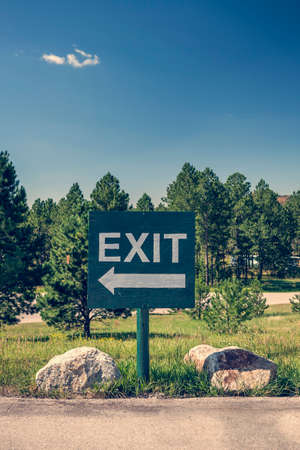 A parking lot exit sign, South Dakotaの写真素材