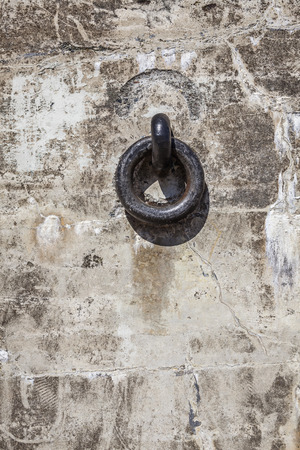 Industrial size metal ring set in a concrete bunker at Fort Casey State Park, Whidbey Island, Washingtonの写真素材