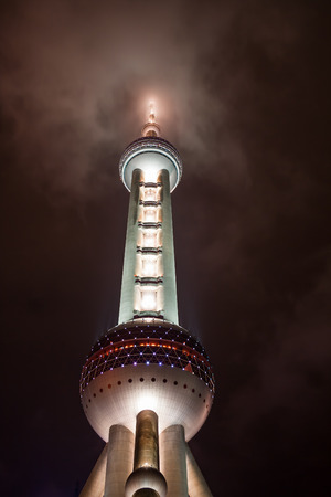 Landmark, Oriental Pearl Tower at night, Shanghai, Chinaのeditorial素材
