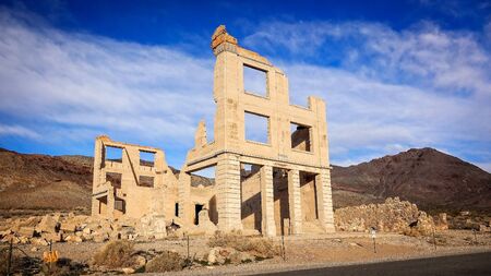 Ruins of a Rhyolite ghost town bank near Death Valleyの写真素材