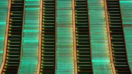 A full frame shot of neon lights flashing in Las Vegas at nightの写真素材