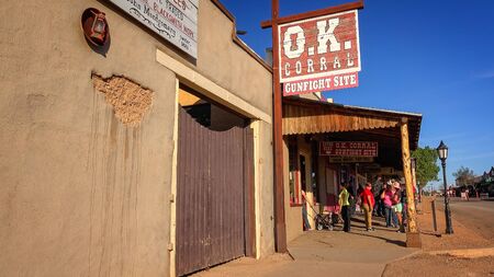 Famous OK Corral sign in the historic wild west town of Tombstone, Arizonaのeditorial素材