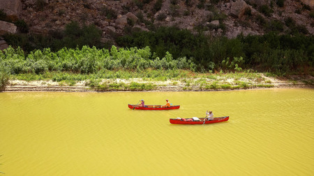 Canoe's on the Rio Grande River in Santa Elena Canyon in Big Bend National Park, Texasのeditorial素材