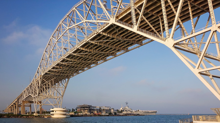 Corpus Christi Harbor Bridge in the Port of Corpus Christi, Texasの写真素材