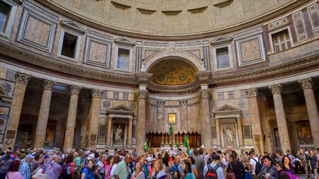 Crowd of tourists inside the Pantheon, the finest remaining example of Ancient Roman architecture, in Rome, Italyのeditorial素材