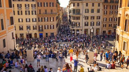 Tourists sit on the Spanish Steps at Piazza di Spagna in Rome, Italyのeditorial素材