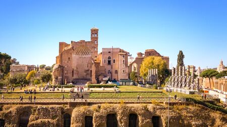 Ancient architecture detail of a building at the Roman Forum in Rome, Italyのeditorial素材