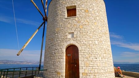 Traditional stone Greek windmill on Corfu island, Greeceのeditorial素材