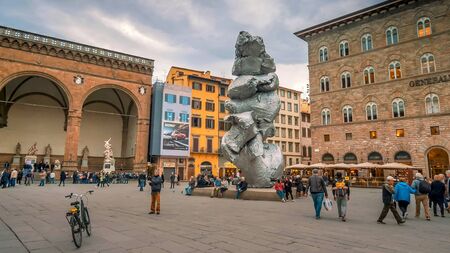 FLORENCE, ITALY - NOVEMBER 12th: Modern sculpture called Big Clay sits in Piazza della Signoria in downtown Florence, Italy on November 12th, 2017のeditorial素材