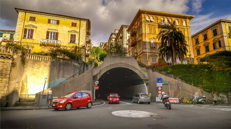 LA SPEZIA, ITALY - NOVEMBER 13th: Street traffic through tunnel in La Spezia, Italy on November 13th, 2017のeditorial素材
