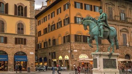 FLORENCE, ITALY - NOVEMBER 12th: Statue of Cosimo de Medici on horseback in Piazza della Signoria, Florence, Italy on November 12th, 2017のeditorial素材