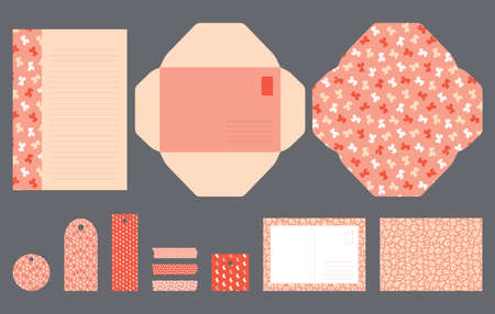 Branded postal set, envelope and letter design, cutout template, .monochrome pattern.のイラスト素材