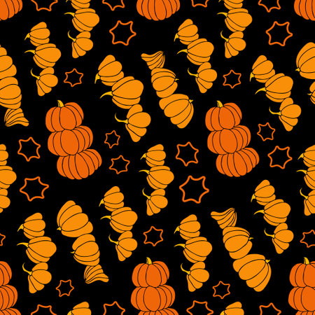 Autumn seamless pattern, square background, seasonal fall holidays, hand drawn pumpkinsのイラスト素材