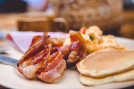 American breakfast in the early morning.の写真素材